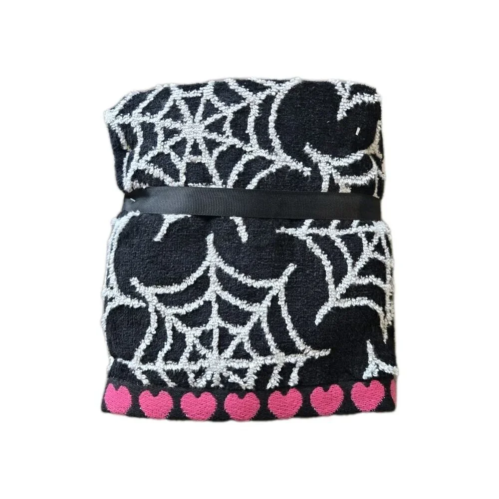 2 Betsey Johnson Black Halloween Spider Web Hand Towels 16x26 Cotton Embroidered